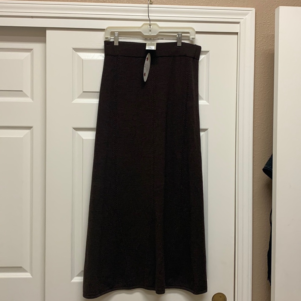 Espresso colored merino wool skirt from Gumps.